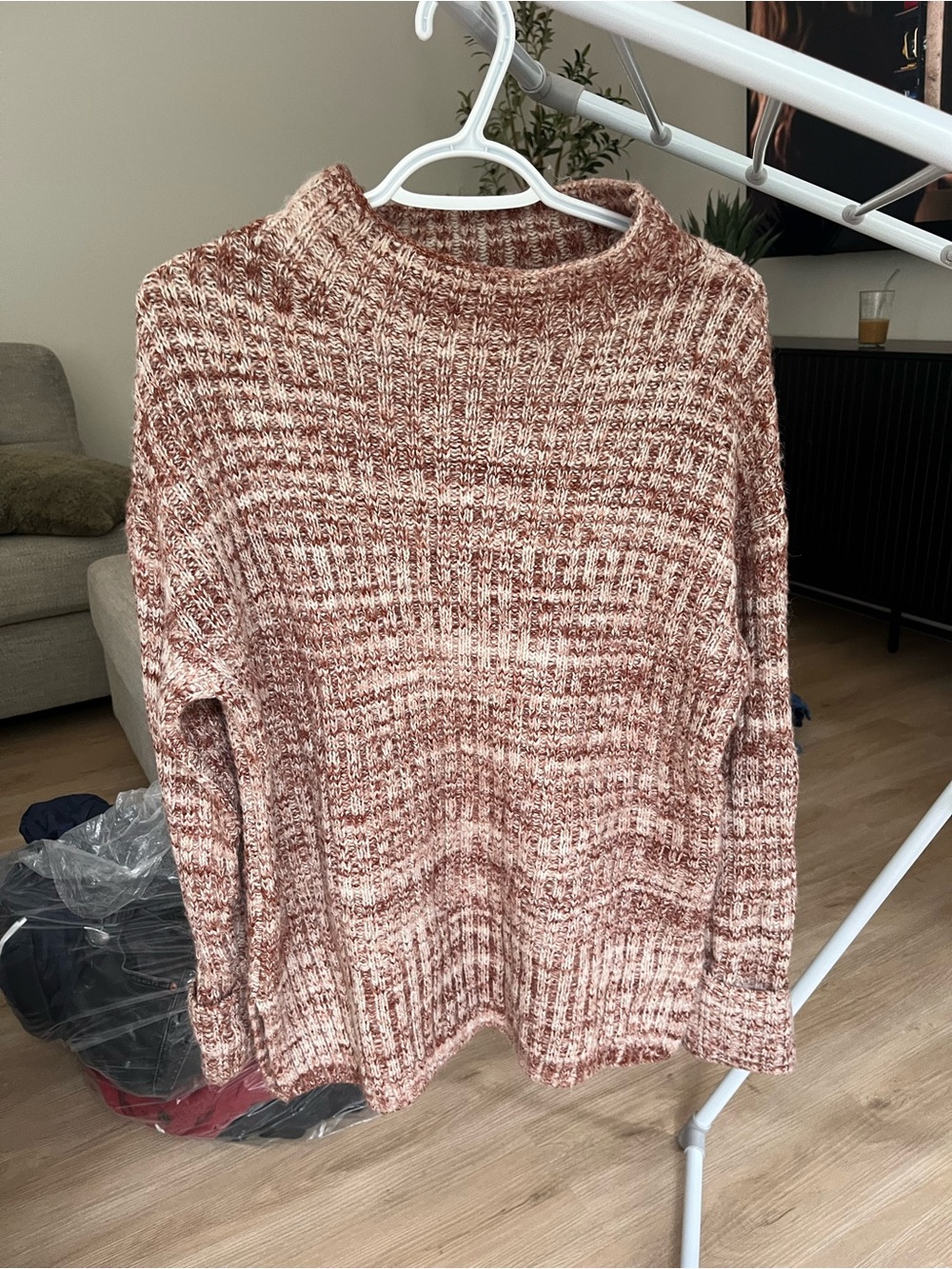 Old Navy Marled Rose and Cream Turtleneck Sweater
